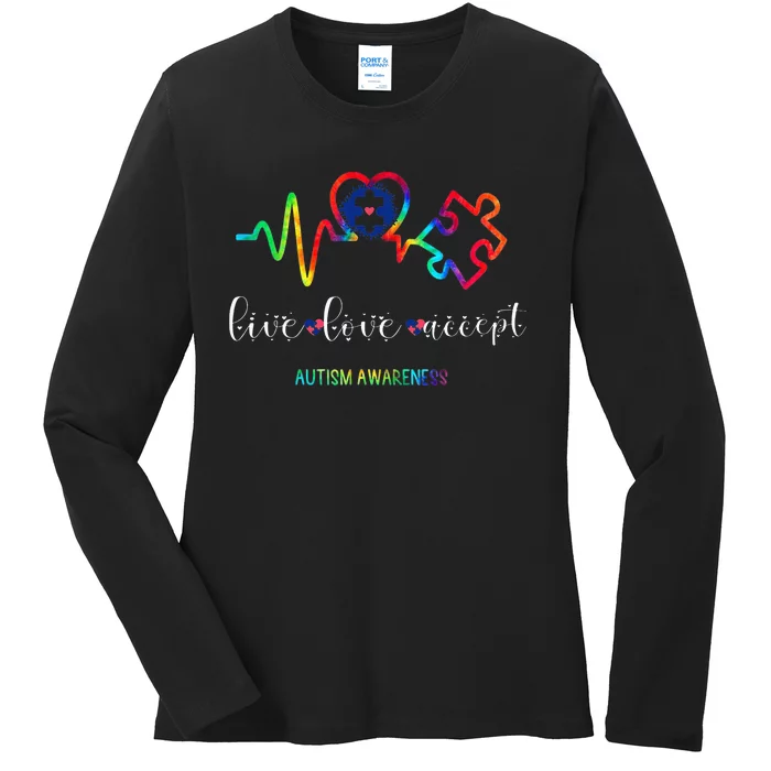 Live Love Accept Autism Awareness month Ladies Long Sleeve Shirt