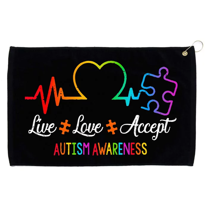 Live Love Accept Autism Awareness Tie Dye Puzzle HeartBeat Grommeted Golf Towel