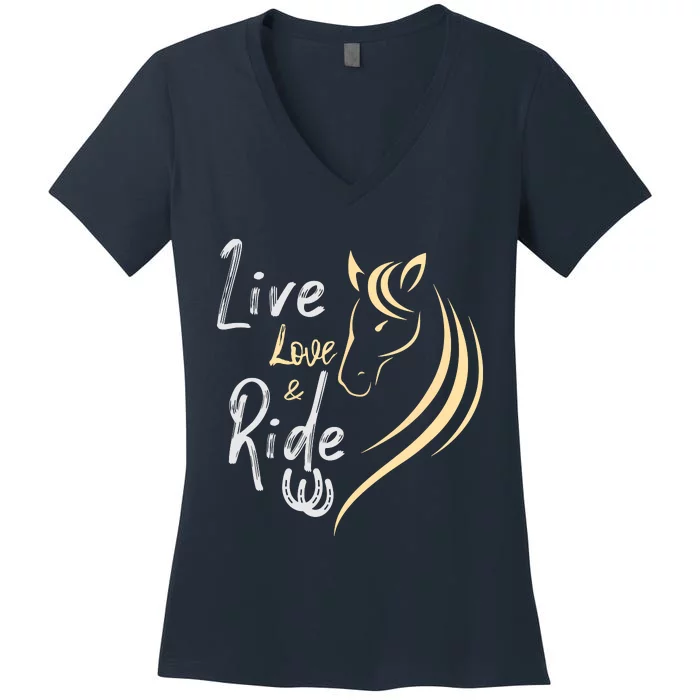 Live Love And Ride Horses Adult Women's V-Neck T-Shirt