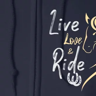 Live Love And Ride Horses Adult Full Zip Hoodie