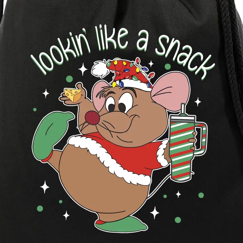 Looking Like A Snack Christmas Mouse Boujee Santa Xmas Drawstring Bag