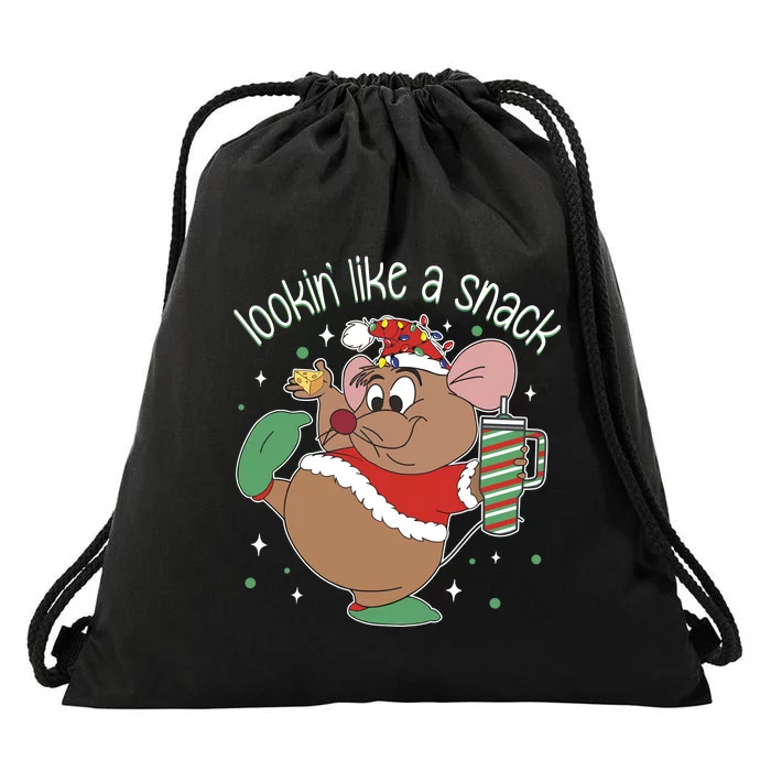 Looking Like A Snack Christmas Mouse Boujee Santa Xmas Drawstring Bag