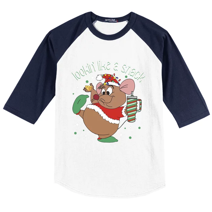 Looking Like A Snack Christmas Mouse Boujee Santa Xmas Baseball Sleeve Shirt