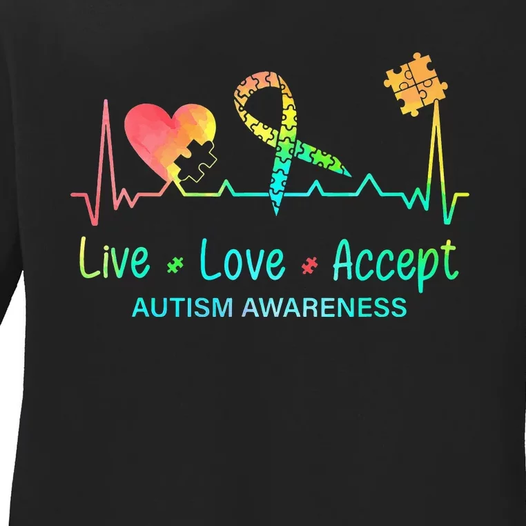 Live Love Accept Autism Month Tie Dye Ladies Long Sleeve Shirt