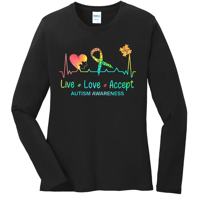 Live Love Accept Autism Month Tie Dye Ladies Long Sleeve Shirt