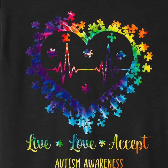 Live Love Accept Autism Awareness Tie Dye Autism Heartbeat ChromaSoft Performance T-Shirt