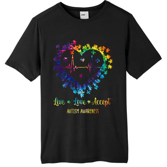 Live Love Accept Autism Awareness Tie Dye Autism Heartbeat ChromaSoft Performance T-Shirt