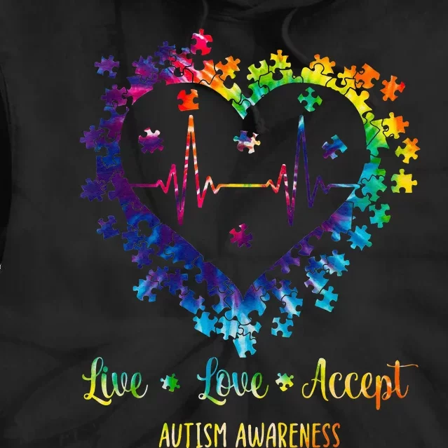 Live Love Accept Autism Awareness Tie Dye Autism Heartbeat Tie Dye Hoodie