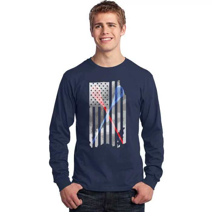 Lacrosse LAX American Flag Tall Long Sleeve T-Shirt