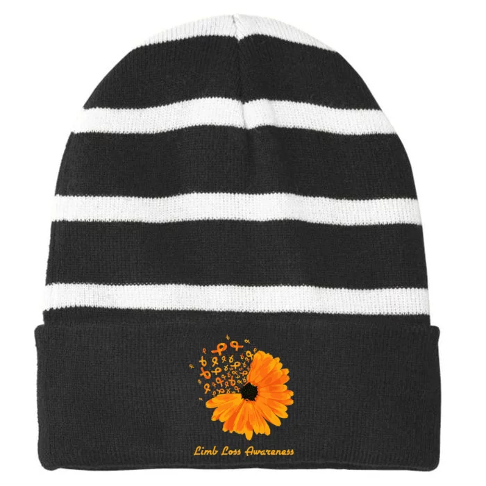 Limb Loss Awareness Orange Sunflower Ribbon Fighter Striped Beanie with Solid Band