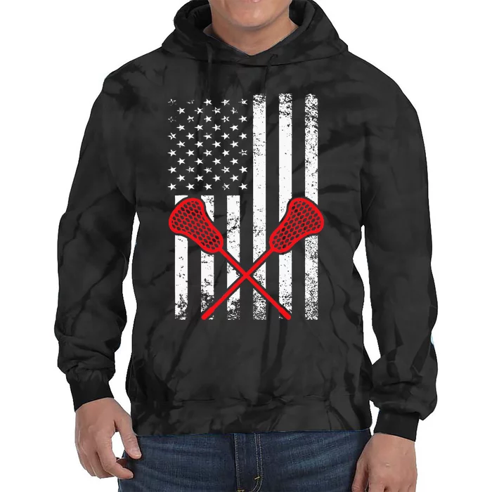 Lacrosse LAX American USA Flag Tie Dye Hoodie