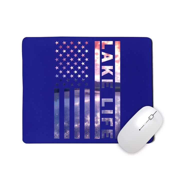 Lake Life American Flag Dock Sunset Wakeboarder Power Boat Mousepad