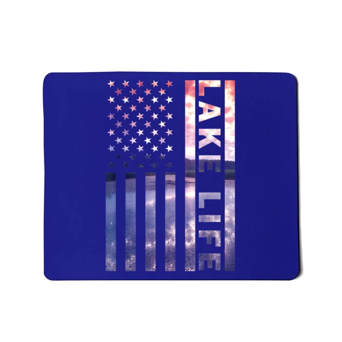 Lake Life American Flag Dock Sunset Wakeboarder Power Boat Mousepad