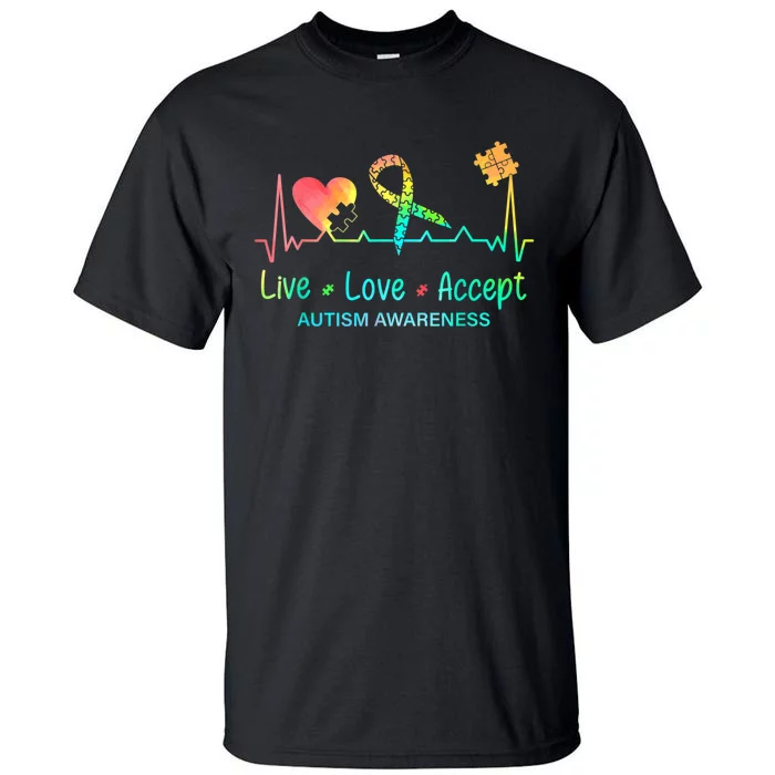 Live Love Accept Autism Month Tie Dye Men Women Tall T-Shirt