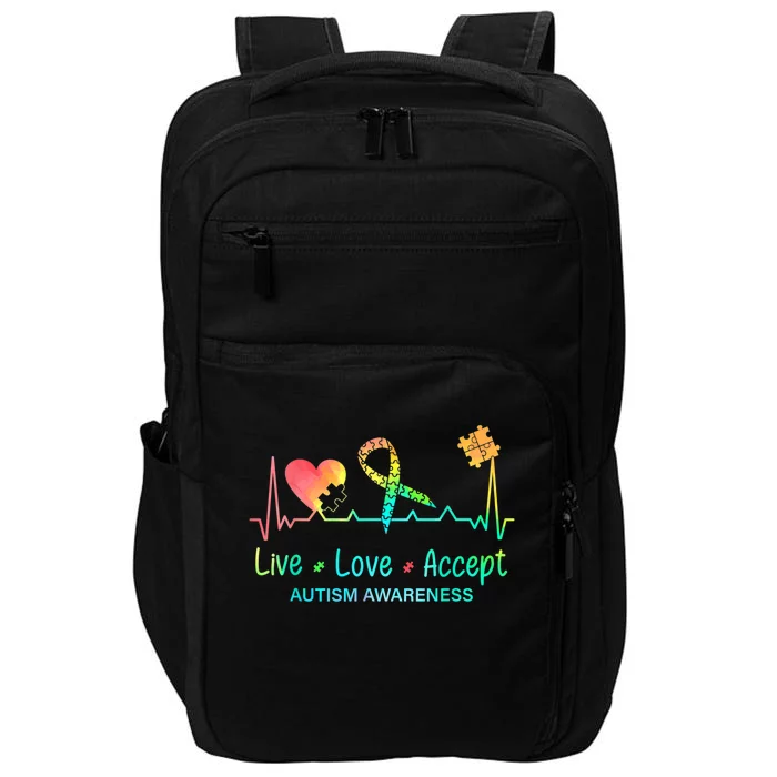 Live Love Accept Autism Month Tie Dye Men Women Impact Tech Backpack