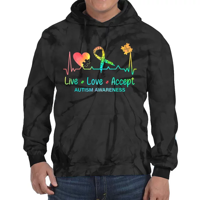 Live Love Accept Autism Month Tie Dye Men Women Tie Dye Hoodie