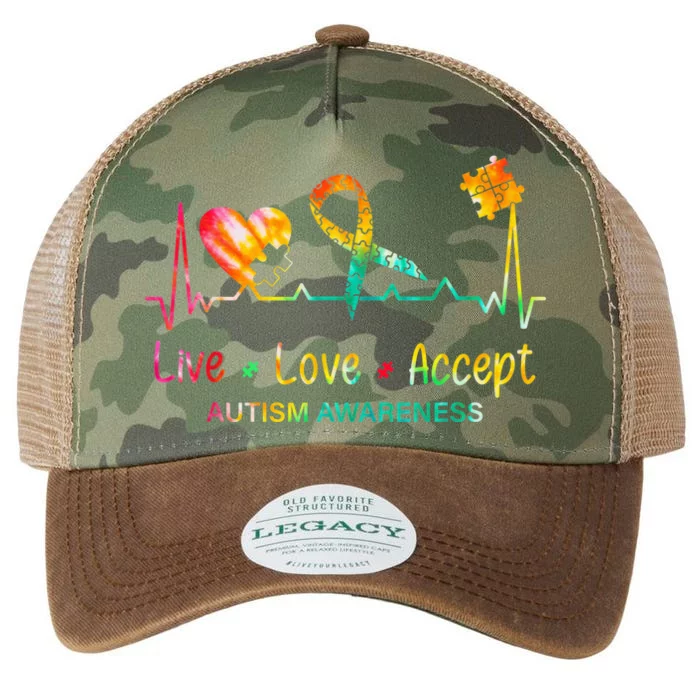 Live Love Accept Autism Month Tie Dye  Wo kid Legacy Tie Dye Trucker Hat