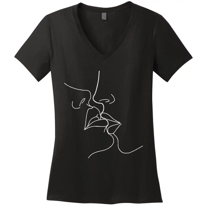 Lesbian Line Art Minimal Bi Lesbians Pride Women's V-Neck T-Shirt