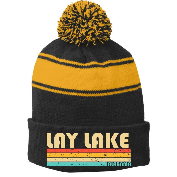 Lay Lake Alabama Funny Fishing Camping Summer Stripe Pom Pom Beanie