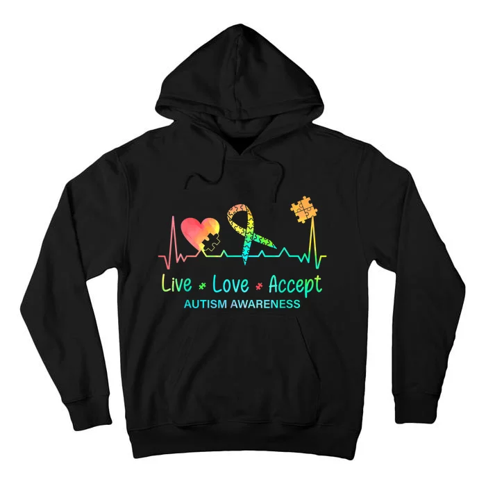 Live Love Accept Autism Month Tie Dye Men Women Tall Hoodie