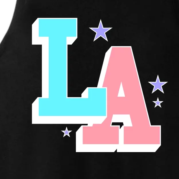 LA LOS ANGELES VARSITY TYPOGRAPHY Ladies Tri-Blend Wicking Tank