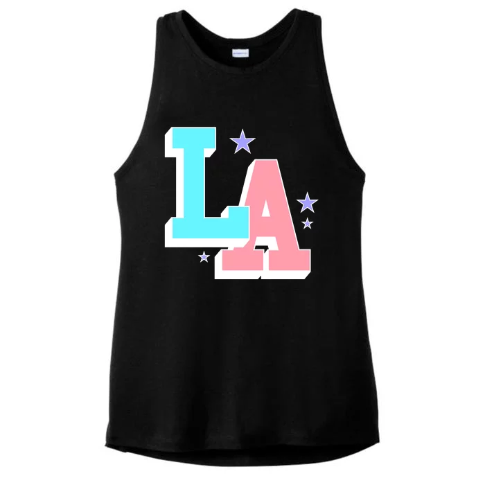 LA LOS ANGELES VARSITY TYPOGRAPHY Ladies Tri-Blend Wicking Tank