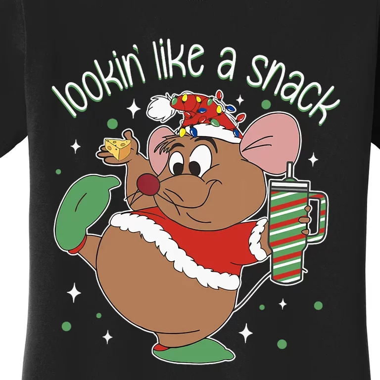 Looking Like A Snack Christmas Mouse Boujee Santa Xmas Women's T-Shirt