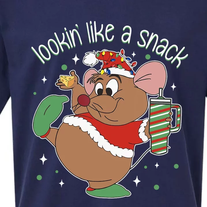 Looking Like A Snack Christmas Mouse Boujee Santa Xmas Sueded Cloud Jersey T-Shirt