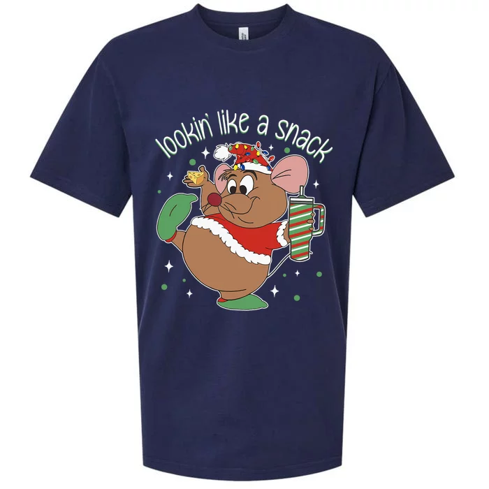 Looking Like A Snack Christmas Mouse Boujee Santa Xmas Sueded Cloud Jersey T-Shirt