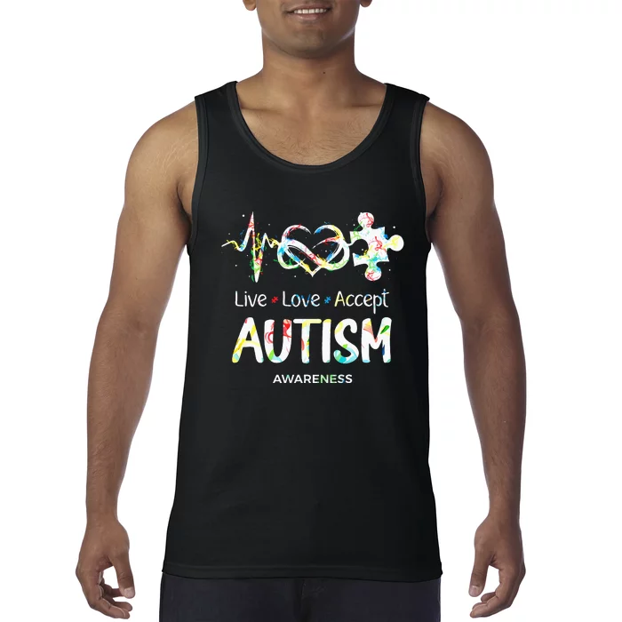 Live Love Accept Autism Awareness Month Support Tank Top