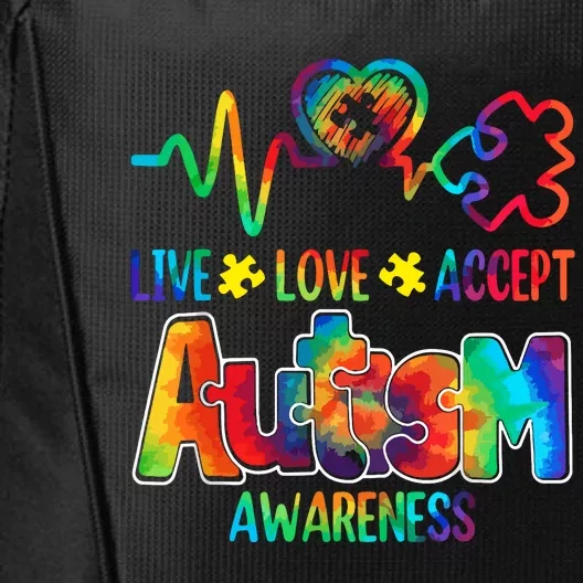 Live Love Accept Autism Awareness Support Acceptance Tie Dye City Backpack