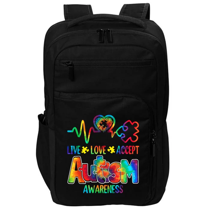 Live Love Accept Autism Awareness Support Acceptance Tie Dye Impact Tech Backpack