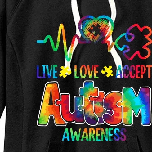 Live Love Accept Autism Awareness Support Acceptance Tie Dye Women's Fleece Hoodie