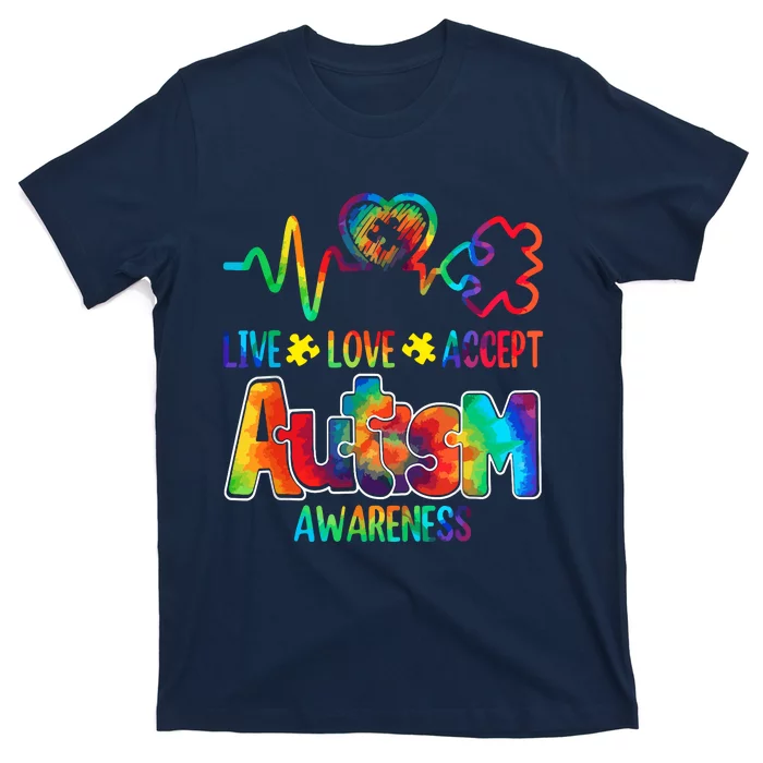 Live Love Accept Autism Awareness Support Acceptance Tie Dye T-Shirt