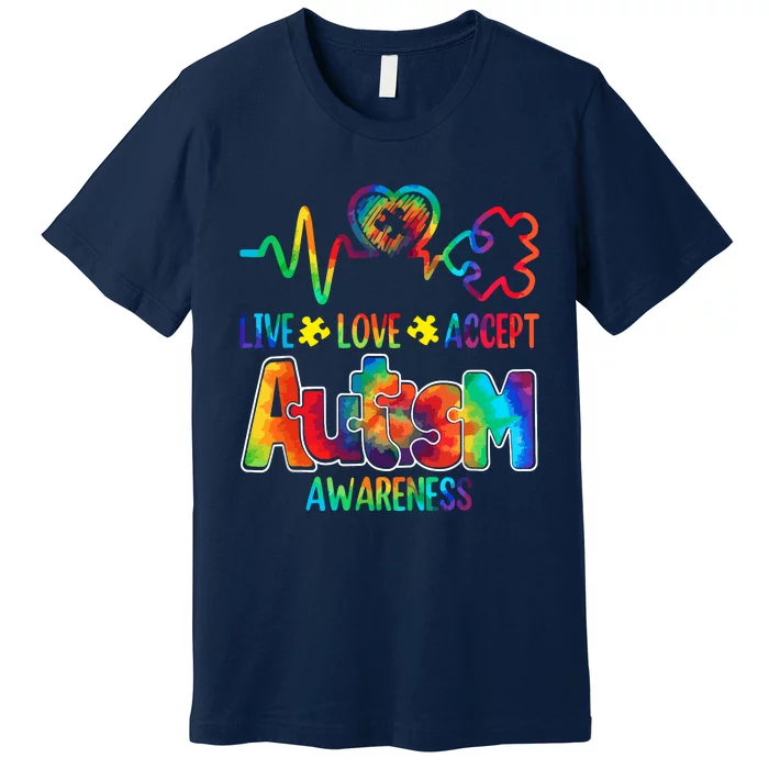 Live Love Accept Autism Awareness Support Acceptance Tie Dye Premium T-Shirt