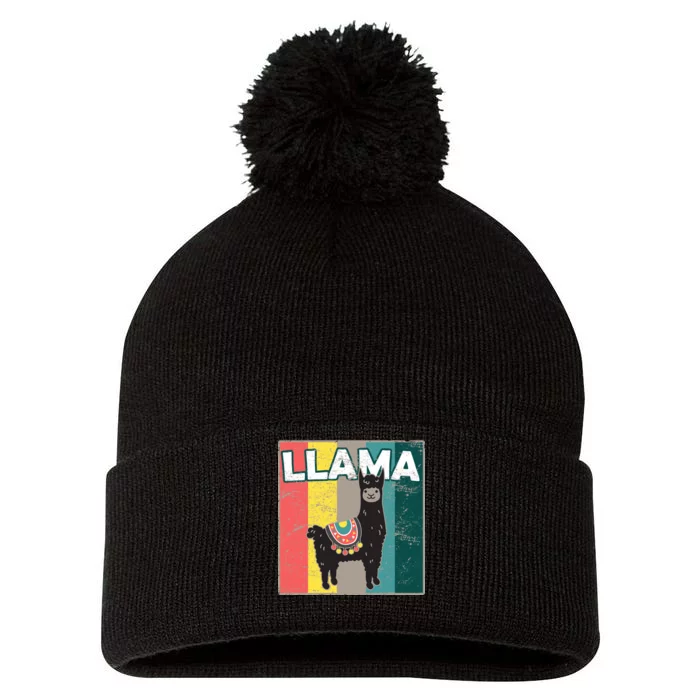 Llama Retro Pom Pom 12in Knit Beanie