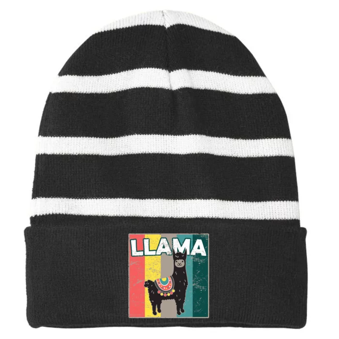 Llama Retro Striped Beanie with Solid Band