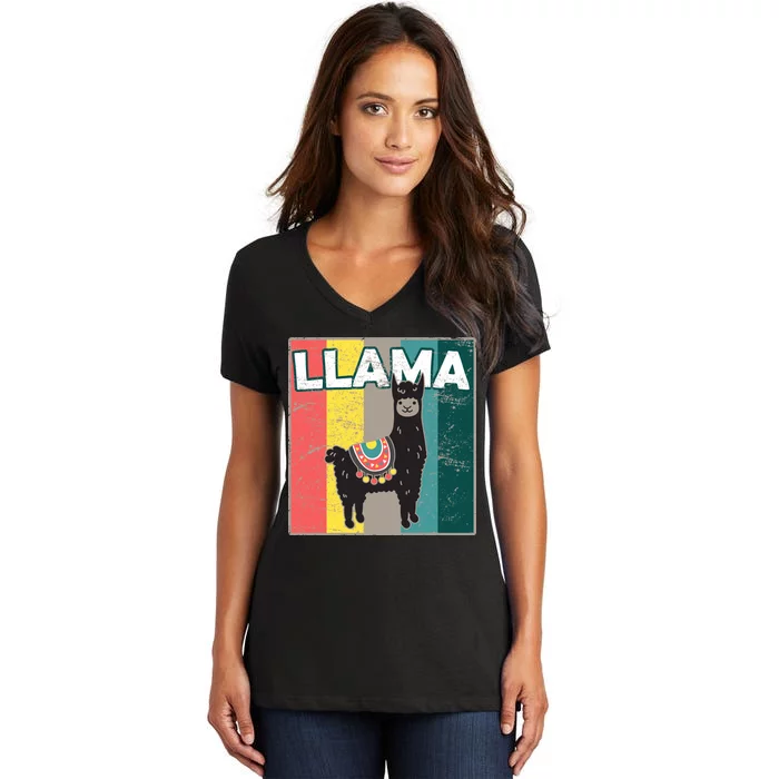 Llama Retro Women's V-Neck T-Shirt