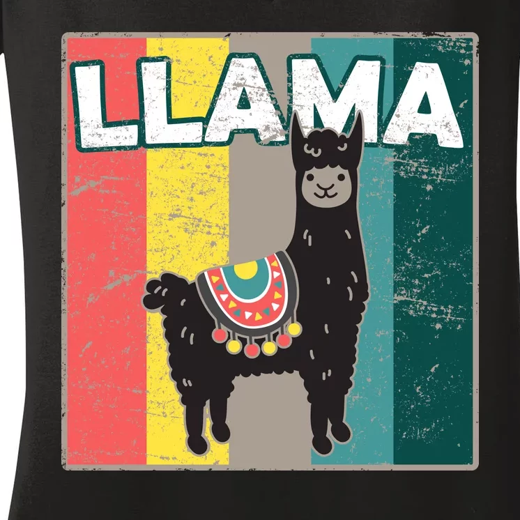 Llama Retro Women's V-Neck T-Shirt