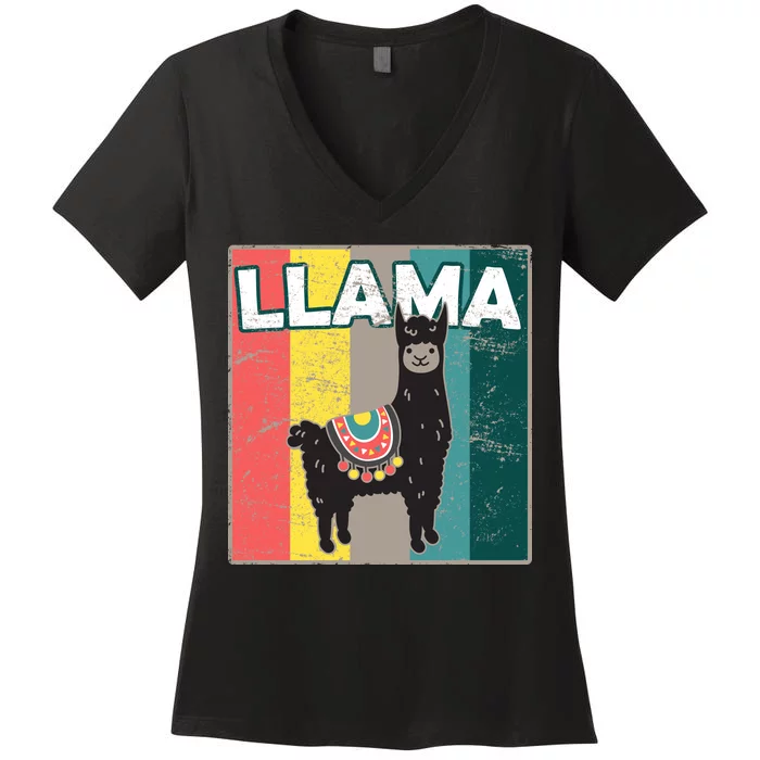 Llama Retro Women's V-Neck T-Shirt