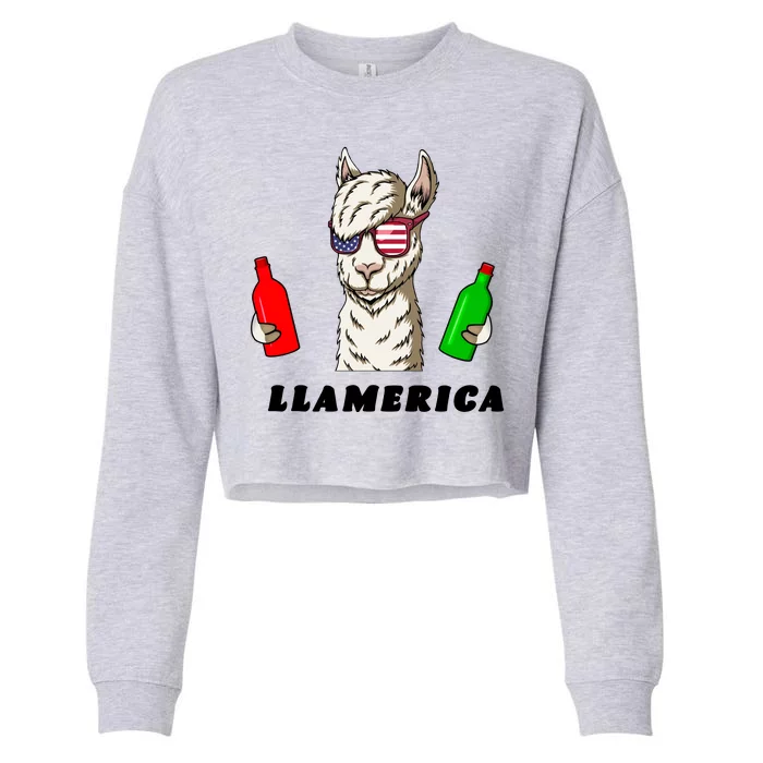 Llamerica Funny USA Cropped Pullover Crew