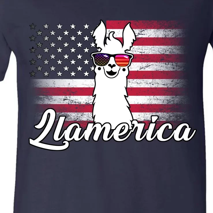 Llamerica Merica Flag V-Neck T-Shirt