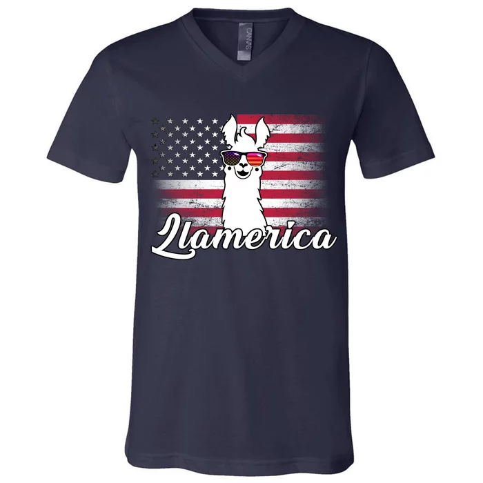 Llamerica Merica Flag V-Neck T-Shirt