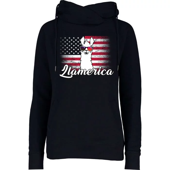 Llamerica Merica Flag Womens Funnel Neck Pullover Hood