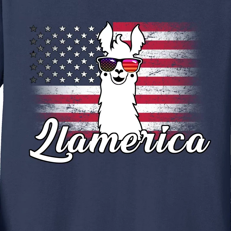 Llamerica Merica Flag Kids Long Sleeve Shirt