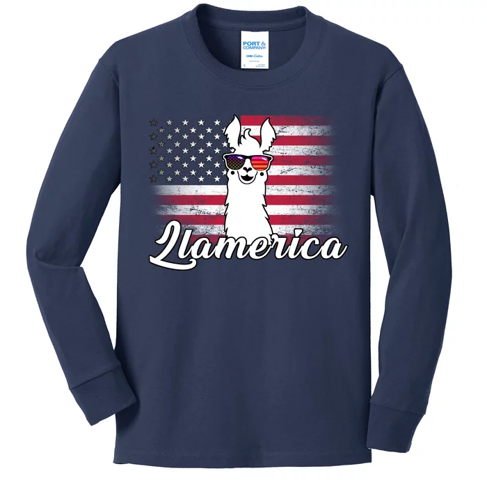 Llamerica Merica Flag Kids Long Sleeve Shirt