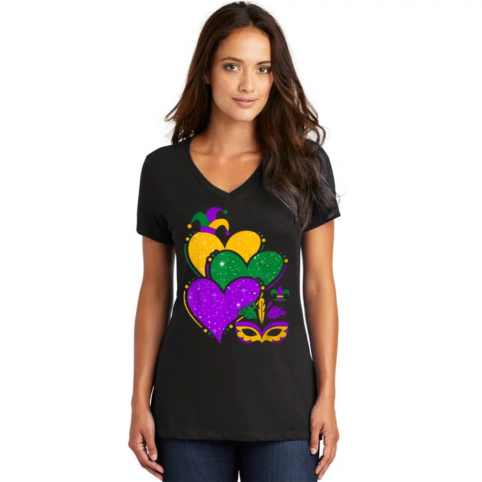 Laissez Les Bon Temps Rouler Happy Mardi Gras Fat Tuesday Women's V-Neck T-Shirt