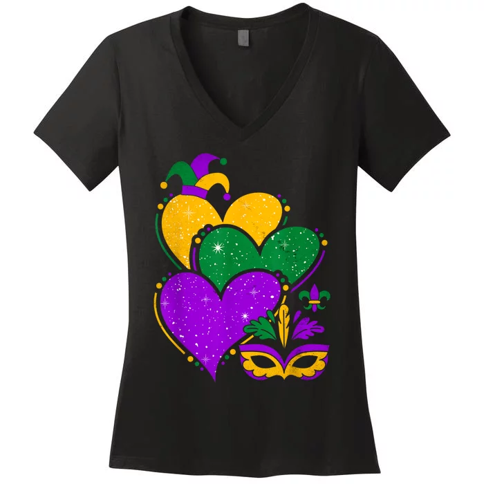 Laissez Les Bon Temps Rouler Happy Mardi Gras Fat Tuesday Women's V-Neck T-Shirt