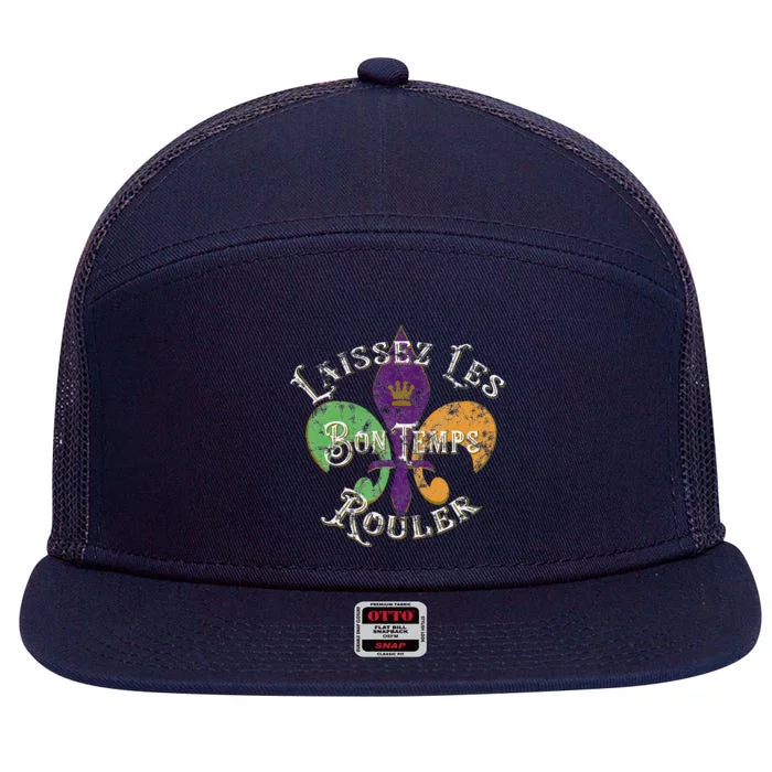 Laissez Les Bon Temps Rouler Mardi Gras 2024 Fleur De Lis 7 Panel Mesh Trucker Snapback Hat