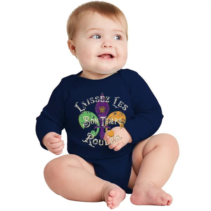 Laissez Les Bon Temps Rouler Mardi Gras 2024 Fleur De Lis Baby Long Sleeve Bodysuit